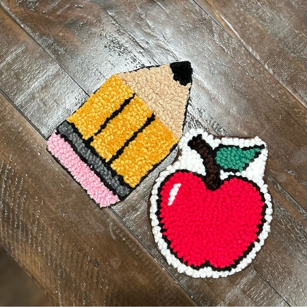 Handmade Pencil and Apple Coasters